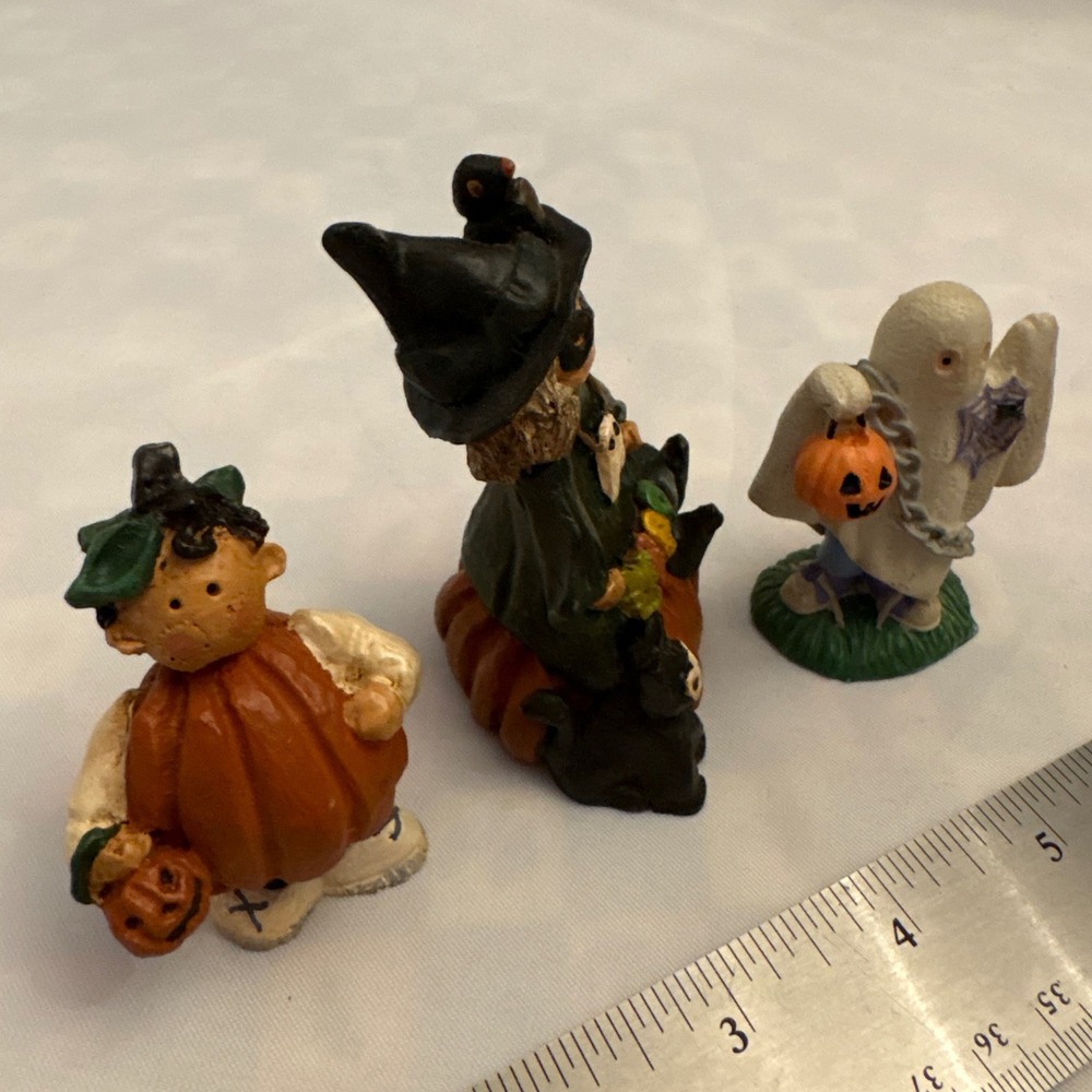 1990s Halloween Figurines Witch Ghost Pumpkin Boy Fall Decorations Set of 3 - Picture 9 of 10